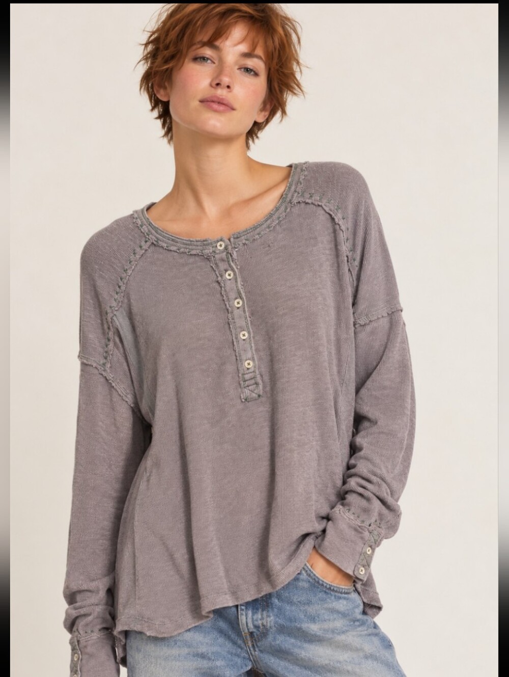 We The Free By Free People Tan Henley *Large *NWT